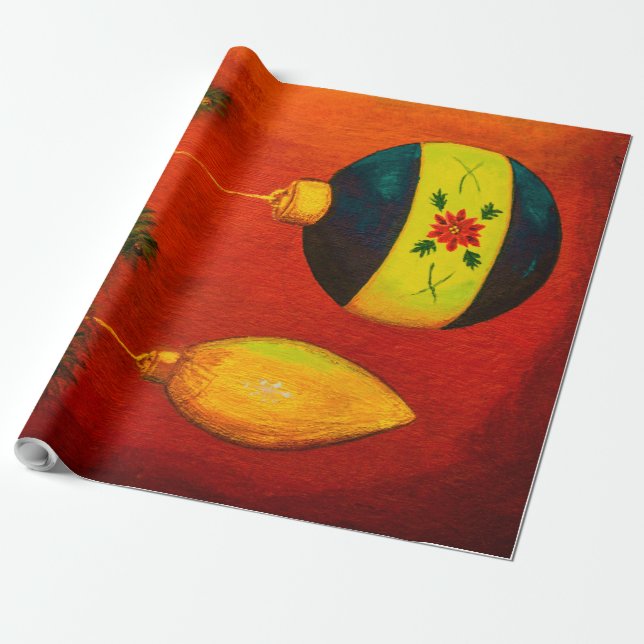 Jul bollar träd på rött presentpapper (Utrullad)