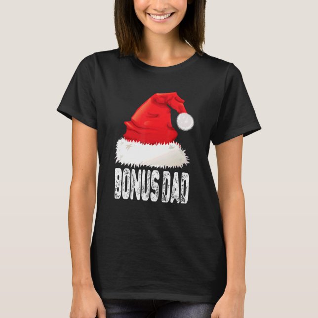 Jul Bonus Pappa Santa Hat Julafton Matchningsfamil T Shirt (Framsida)