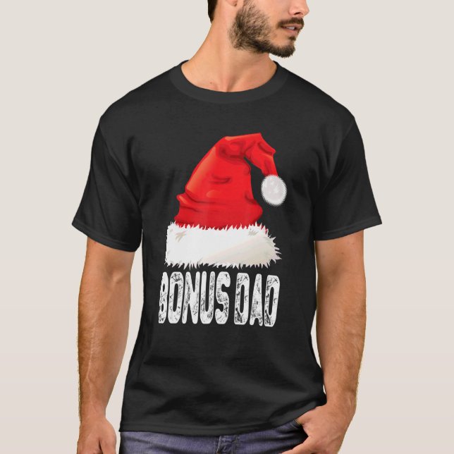 Jul Bonus Pappa Santa Hat Julafton Matchningsfamil T Shirt (Framsida)