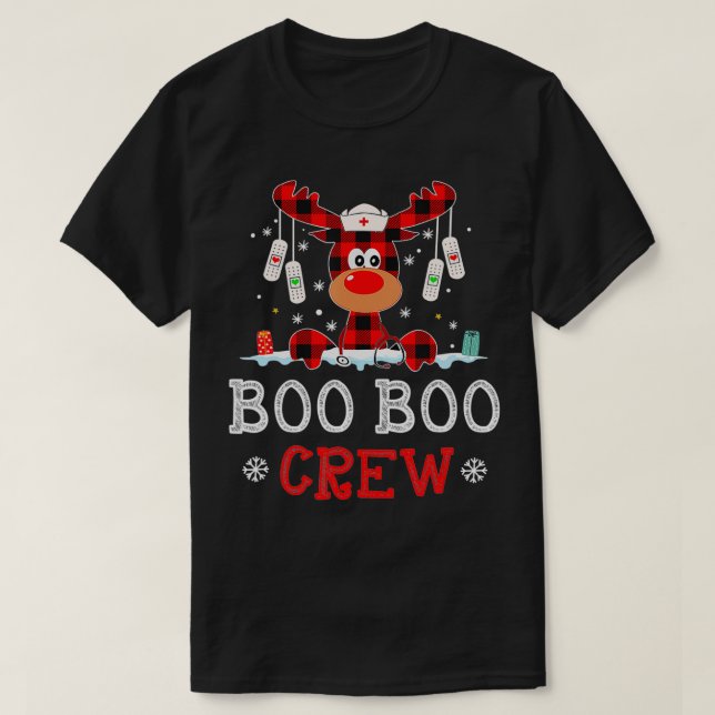 jul Boo Crew Reindeer Nurse Buffalo Plai T Shirt (Design framsida)