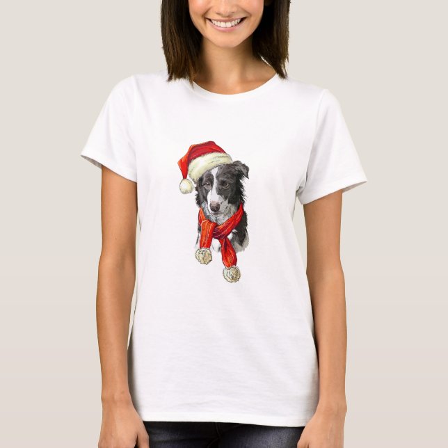 Jul Border Collie hund T Shirt (Framsida)