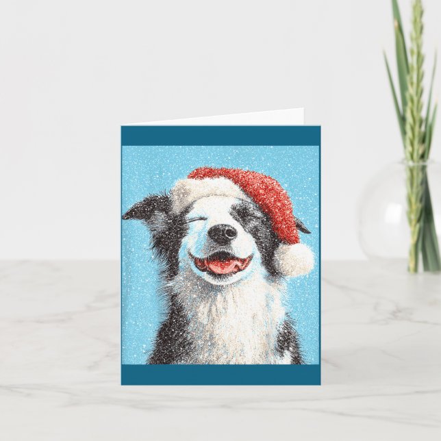 Jul Border Collie Ljusblå  Kort (Framsida)