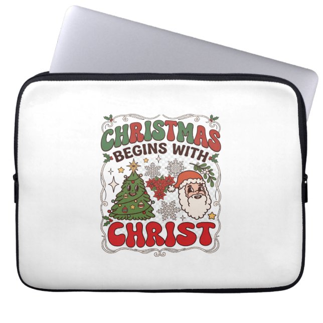 Jul Börjar Kristus Tomte Träd Snöflinga Laptop Fodral (Framsidan)