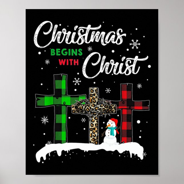 Jul börjar med Kristus Jesus Snöman Rolig C Poster (Framsidan)