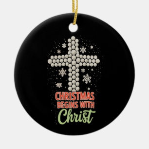 Jul börjar med Kristus Kristen Snö Xmas Julgransprydnad Keramik