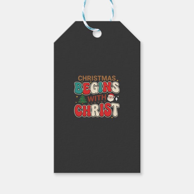 Jul Börjar Med Kristus Retro Tomte Presentetikett (Framsidan)