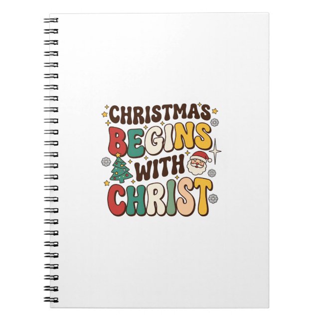 Jul Börjar Med Kristus Santa Träd Design Anteckningsbok (Framsidan)