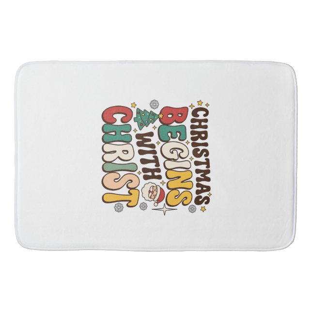 Jul Börjar Med Kristus Santa Träd Design Badrumsmatta (Framsidan)