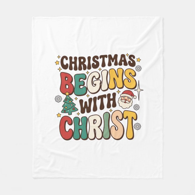 Jul Börjar Med Kristus Santa Träd Design Fleecefilt (Framsidan)