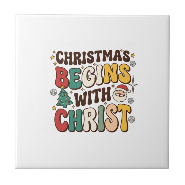 Jul Börjar Med Kristus Santa Träd Design Kakelplatta (Framsidan)