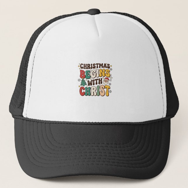 Jul Börjar Med Kristus Santa Träd Design Keps (Framsida)