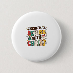 Jul Börjar Med Kristus Santa Träd Design Knapp