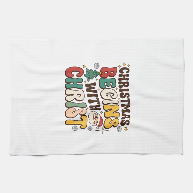 Jul Börjar Med Kristus Santa Träd Design Kökshandduk (Horisontell)