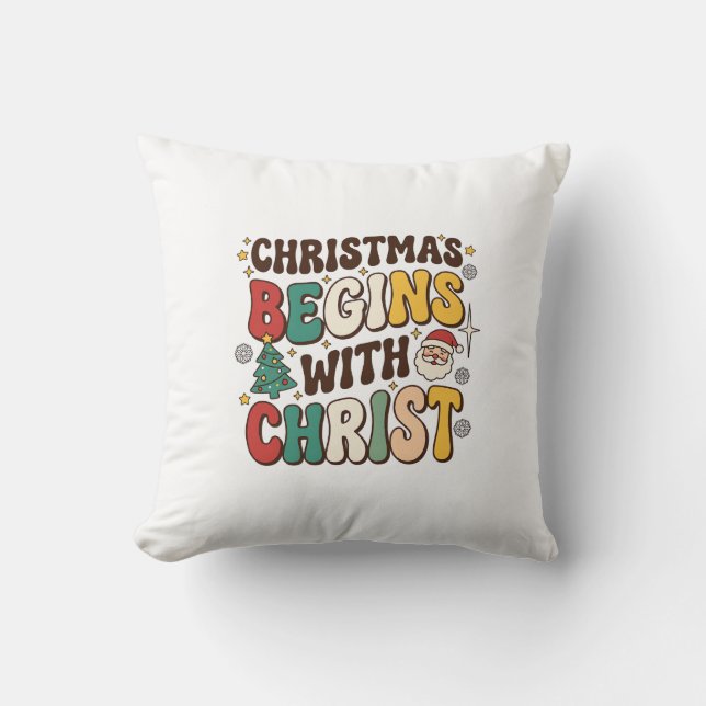 Jul Börjar Med Kristus Santa Träd Design Kudde (Framsida)