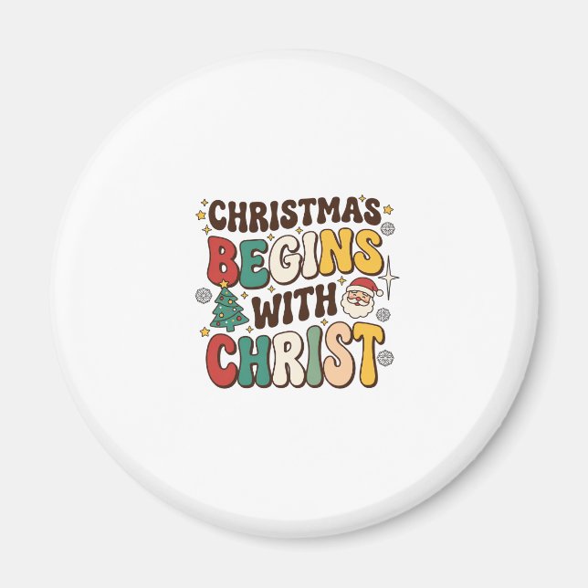 Jul Börjar Med Kristus Santa Träd Design Magnet (Framsidan)