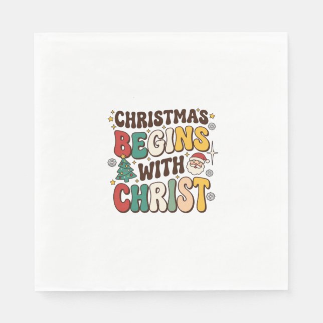 Jul Börjar Med Kristus Santa Träd Design Pappersservett (Framsidan)