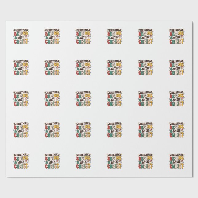 Jul Börjar Med Kristus Santa Träd Design Presentpapper (Platt)
