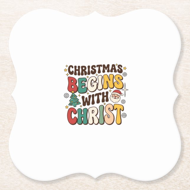 Jul Börjar Med Kristus Santa Träd Design Underlägg Papper (Framsida)