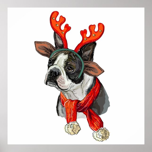 Jul Boston-skräcken hund Dekorativ kudde Poster (Framsidan)