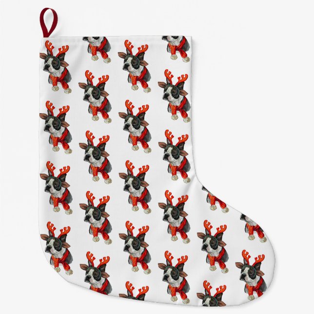 Jul Boston skräcker hund Wrapping Papper Stor Julstrumpa (Framsidan)