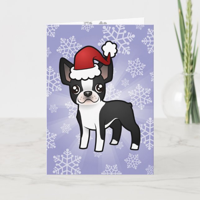 Jul Boston Terrier Helgkort (Framsida)