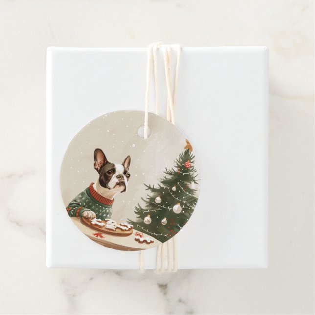 Jul Boston Terrier Hund Gåvor Etiketter (På plats)