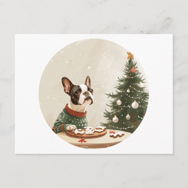 Jul Boston Terrier Hund Helg Vykort (Framsida)