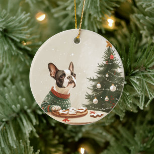 Jul Boston Terrier Hund Julgransprydnad Keramik