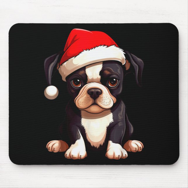 Jul Boston Terrier Hund Julhatt Rolig Jul  Musmatta (Framsidan)