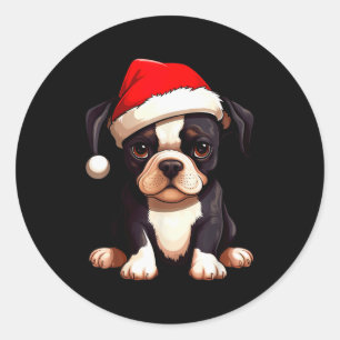 Jul Boston Terrier Hund Julhatt Rolig Jul Runt Klistermärke