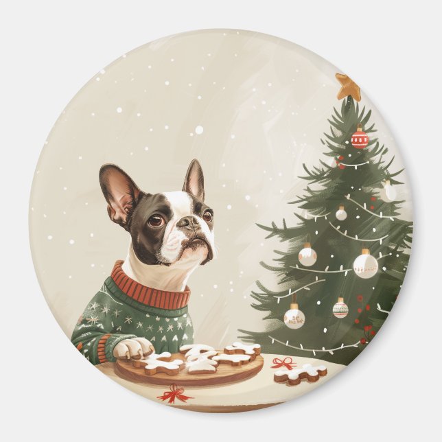 Jul Boston Terrier Hund Magnet (Framsidan)