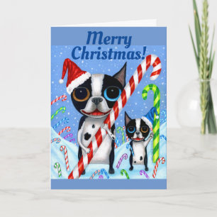 Jul Boston Terrier Hundar Candy cane Santa Hat Kort