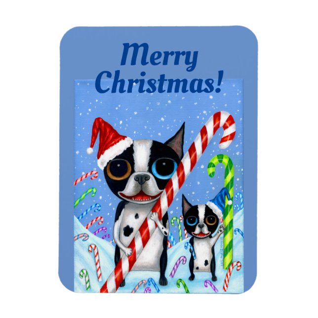 Jul Boston Terrier Hundar Candy cane Santa Hat Magnet (Vertikal)