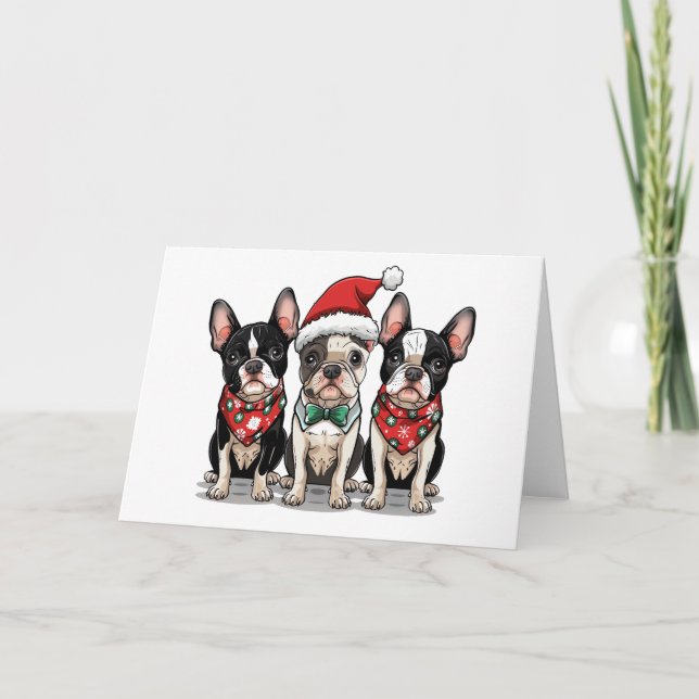 Jul Boston Terrier Hundar Helgkort (Framsida)