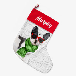 Jul Boston Terrier med Hund Namn Stor Julstrumpa