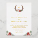 Jul Botanical Antler Winter Wedand<br><div class="desc">Familjen inbjudan och vänner till bröllop med det här anpassadet guld-bröllopsinbjudan. Den har vattenfärgsutandning hos tändare,  röda poinsetter,  vit ros,  gräs nål,  pinekoner och andra botaniska accenter. Anpassa genom att lägga till information om bröllop. Det här vykortet för julhälsning är perfekt för vinterbröllop och julafton bröllop.</div>
