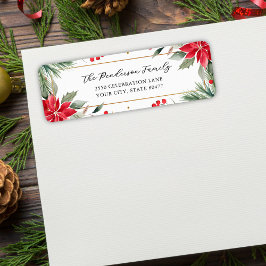 Jul Botanicals Red Poinsettia Flowers Anpassningsb Returadress Etikett