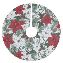 Jul Botanisk Accent i Röd, Grön & Vit Julgransmatta Borstad Polyester
