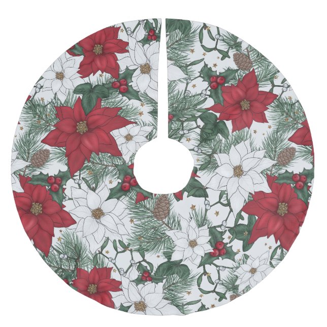 Jul Botanisk Accent i Röd, Grön & Vit Julgransmatta Borstad Polyester (Framsidan)