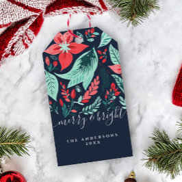 Jul Botanisk Röd Blommig Blå Högtid Presentetikett