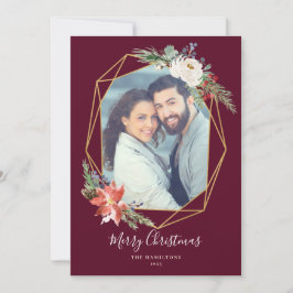 Jul Botaniska Geometrisk Röd Foto Julkort