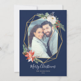 Jul Botaniska Geometriskt Blått Foto Julkort