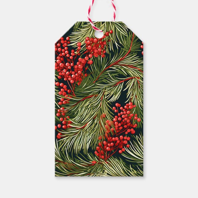 Jul Botaniska Grenar och Berries Presentetikett (Framsidan)