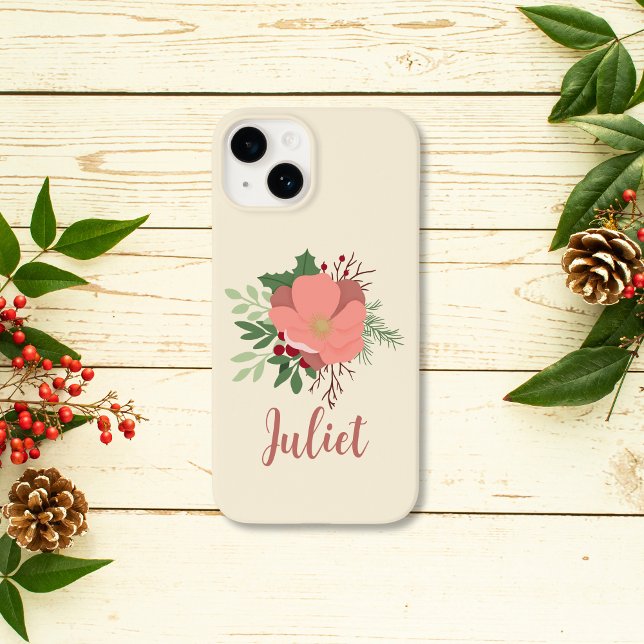 Jul Botaniska Personligen Namn (coquette christmas pink botanical phone case personalized with name for friend gift)