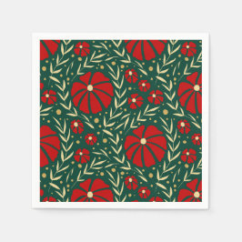 Jul Botaniska Röda och Gröna Blommor Pappersservett