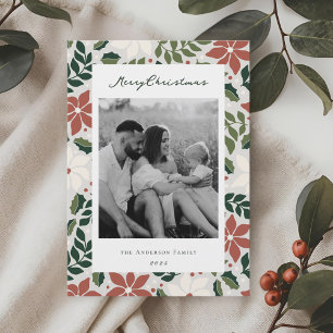 Jul Botaniska Tvåsidig Familjefoto Julkort