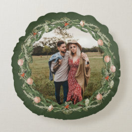 Jul, botaniskt och Blommigt Greenery Photo Rund Kudde