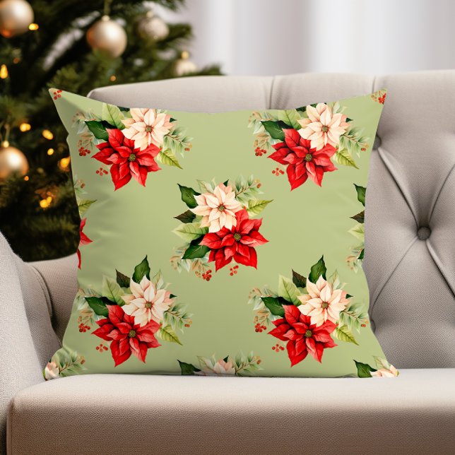 Jul Botaniskt styre med Poinsettia Kudde (poinsettia pillow perfect for christmas holiday decor)
