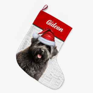 Jul Bouvier Hund med Namn Woof Background Stor Julstrumpa