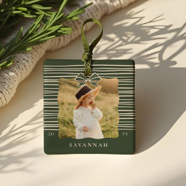 Jul Bow Modern Rand Vågigt Photo Keepsak Julgransprydnad Keramik